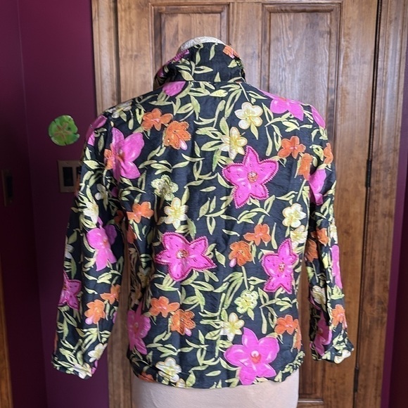 VINTAGE Laura Ashley Petite Silk Floral Blazer Jacket lightweight cropped sz S - Picture 4 of 16